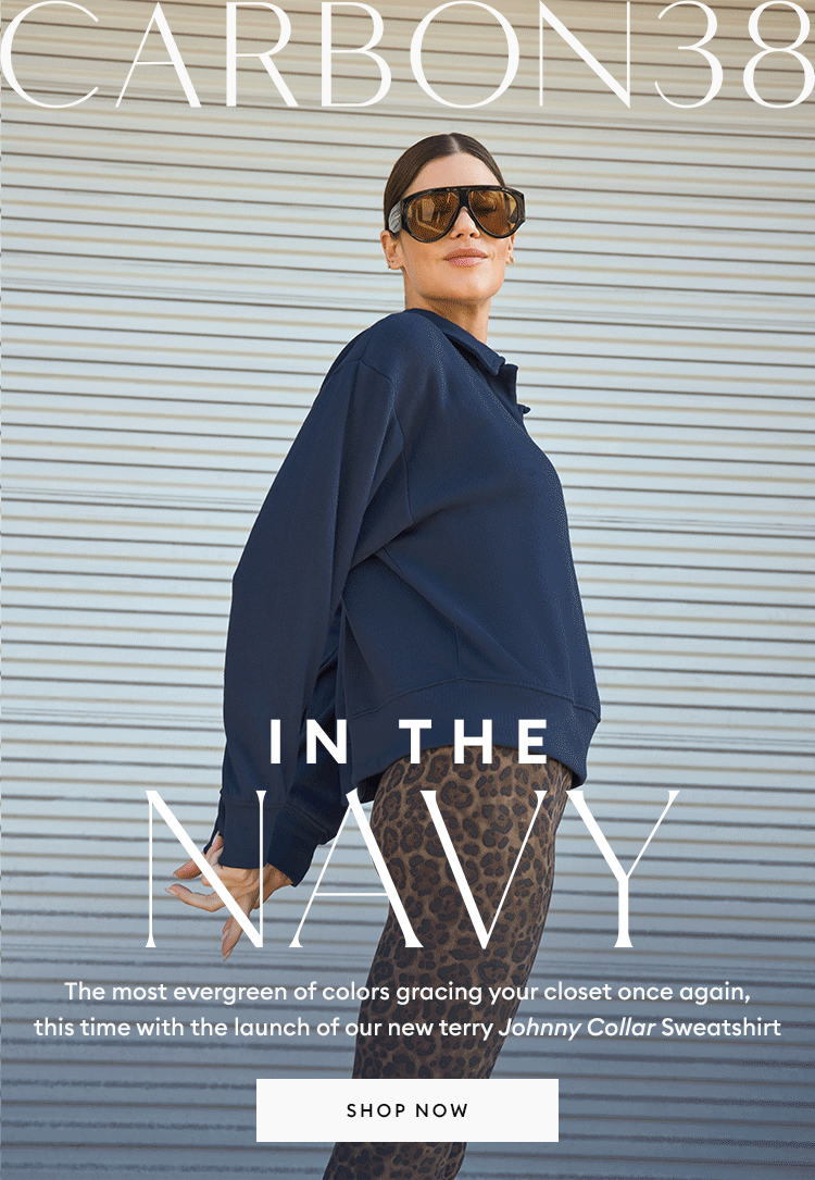 Chic in NAVY, featuring our brand new Johnny Collar Sweatshirt - SHOP NOW