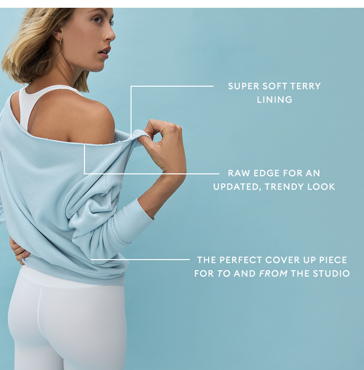 BACK IN STOCK - The off shoulder sweatshirt in sky blue - SHOP NOW