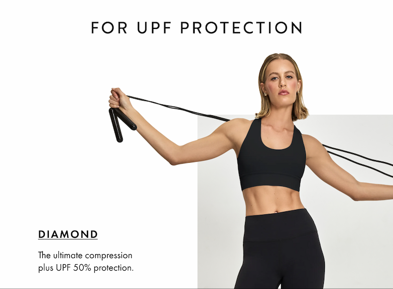 FOR UPF PROTECTION DIAMOND THE ULTIMATE COMPRESSION PLUS UPF 50% PROTECTION