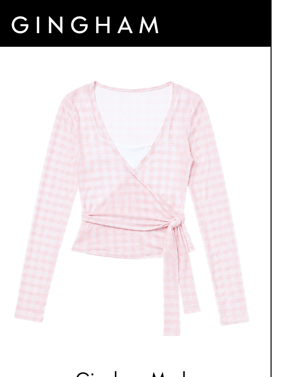 SEE MORE GINGHAM Gingham Mesh Wrap Top