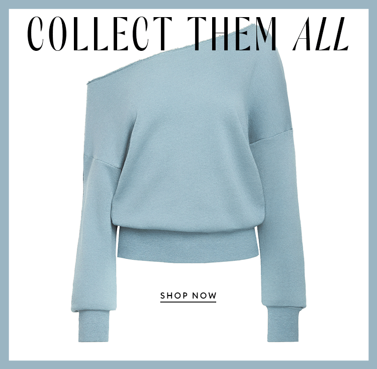 BACK IN STOCK - The off shoulder sweatshirt in sky blue - SHOP NOW