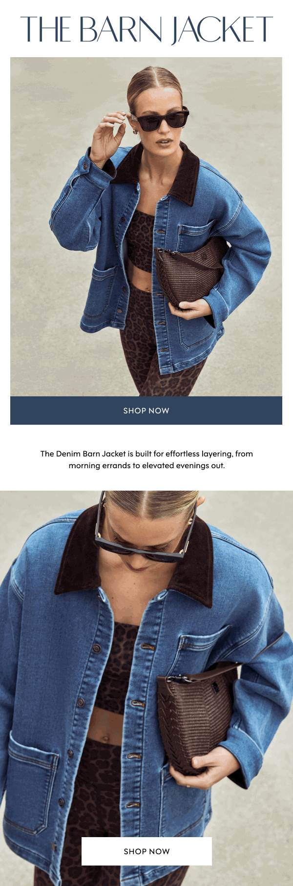 The Denim Barn Jacket is built for effortless layering, from morning errands to elevated evenings out.