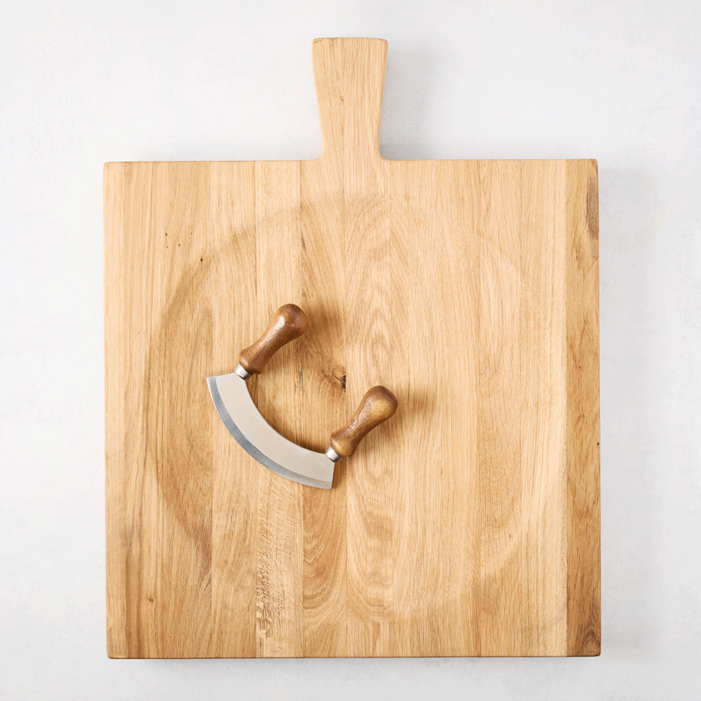 New French Oak Board and Mezzaluna Set