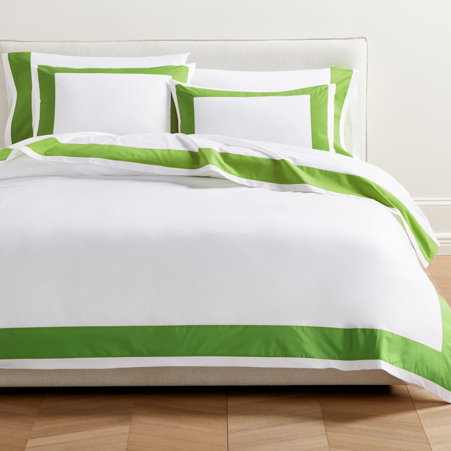 GREEN WIDE BAND PERCALE BEDDING