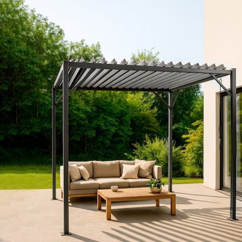 Pergola Ogrodowa 3x4m metalowa Szara z regulowanym dachem panelowym 12mkw