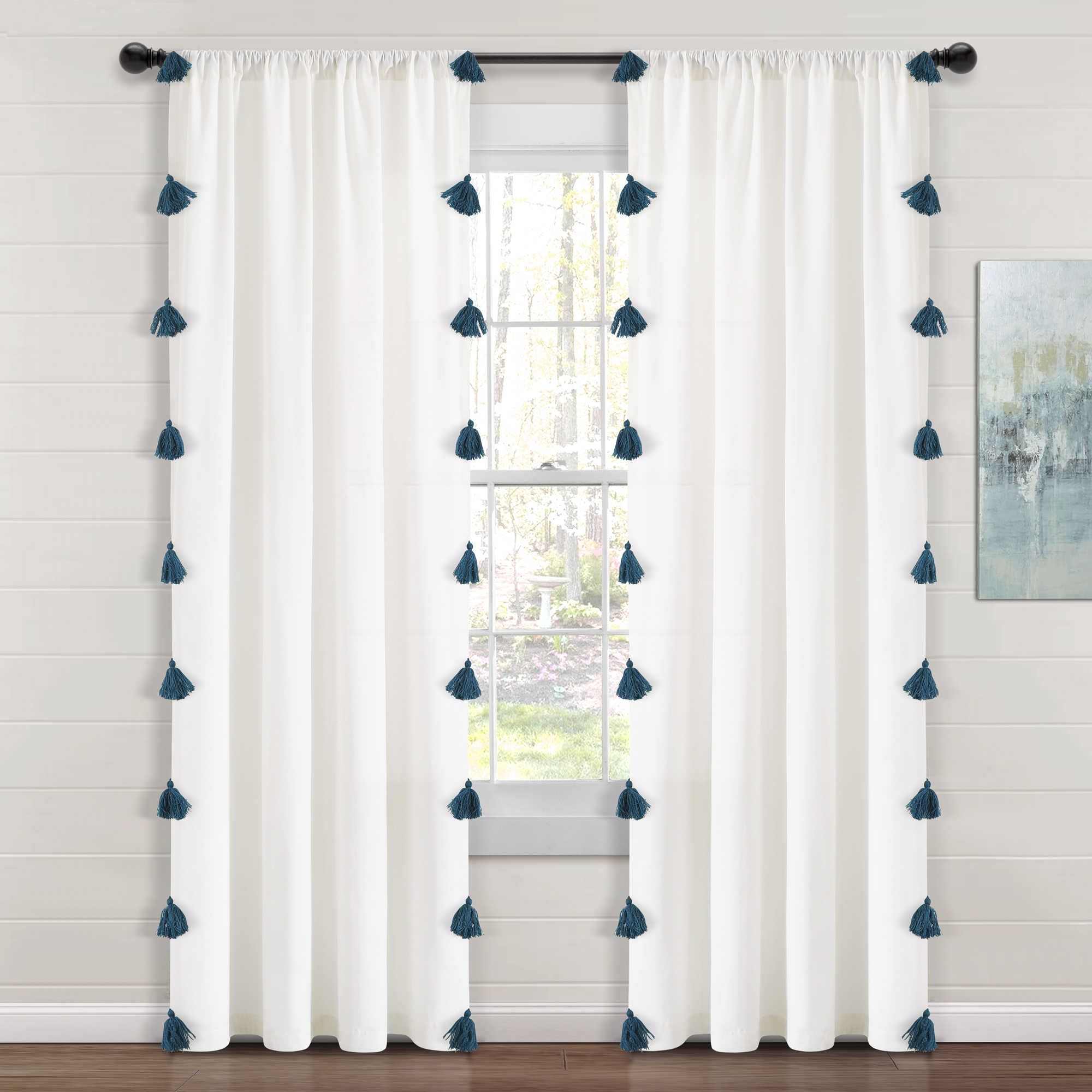 Boho Faux Linen Tassel Window Panel Set