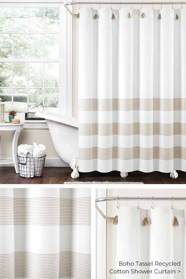Boho Tassel Recycled Cotton Shower Curtain >