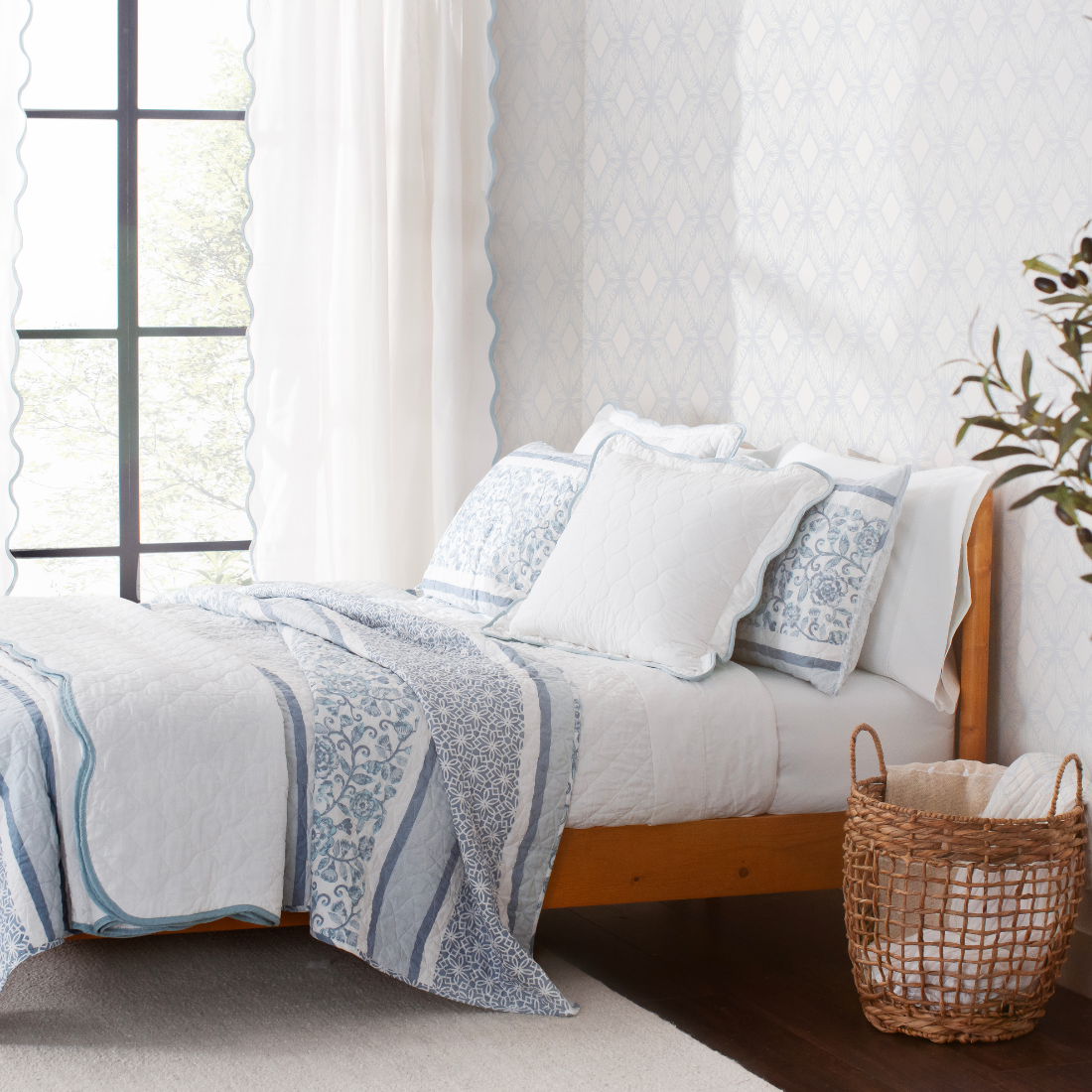 Bedding Bundle: Nisha Quilt + Coastal Chic Scalloped Edge Quilt + Ava Diamond Quilt