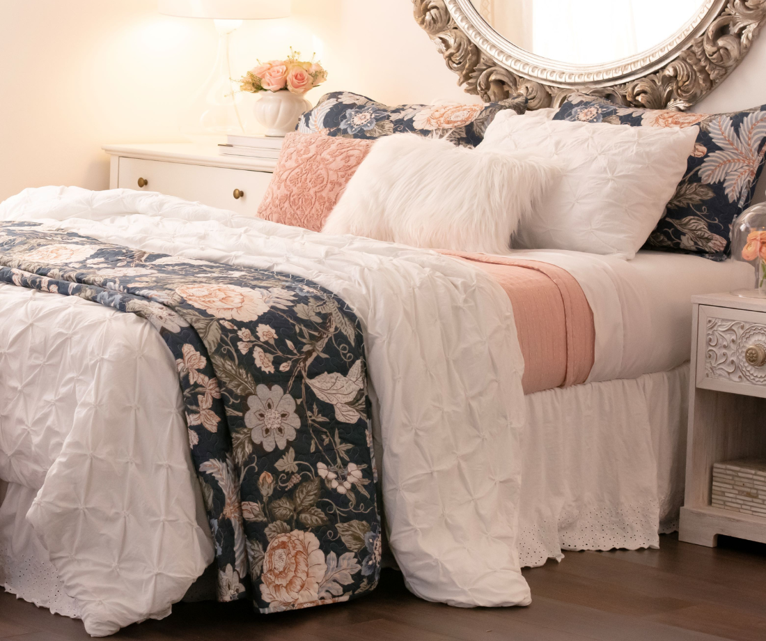 Pretty floral and textured bedding