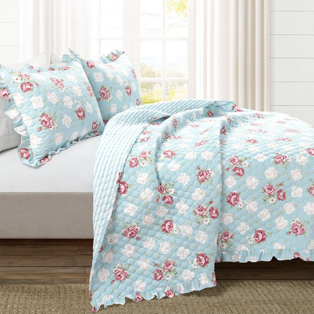 Cottagecore Floral Ruffle Quilt 3 Piece Set