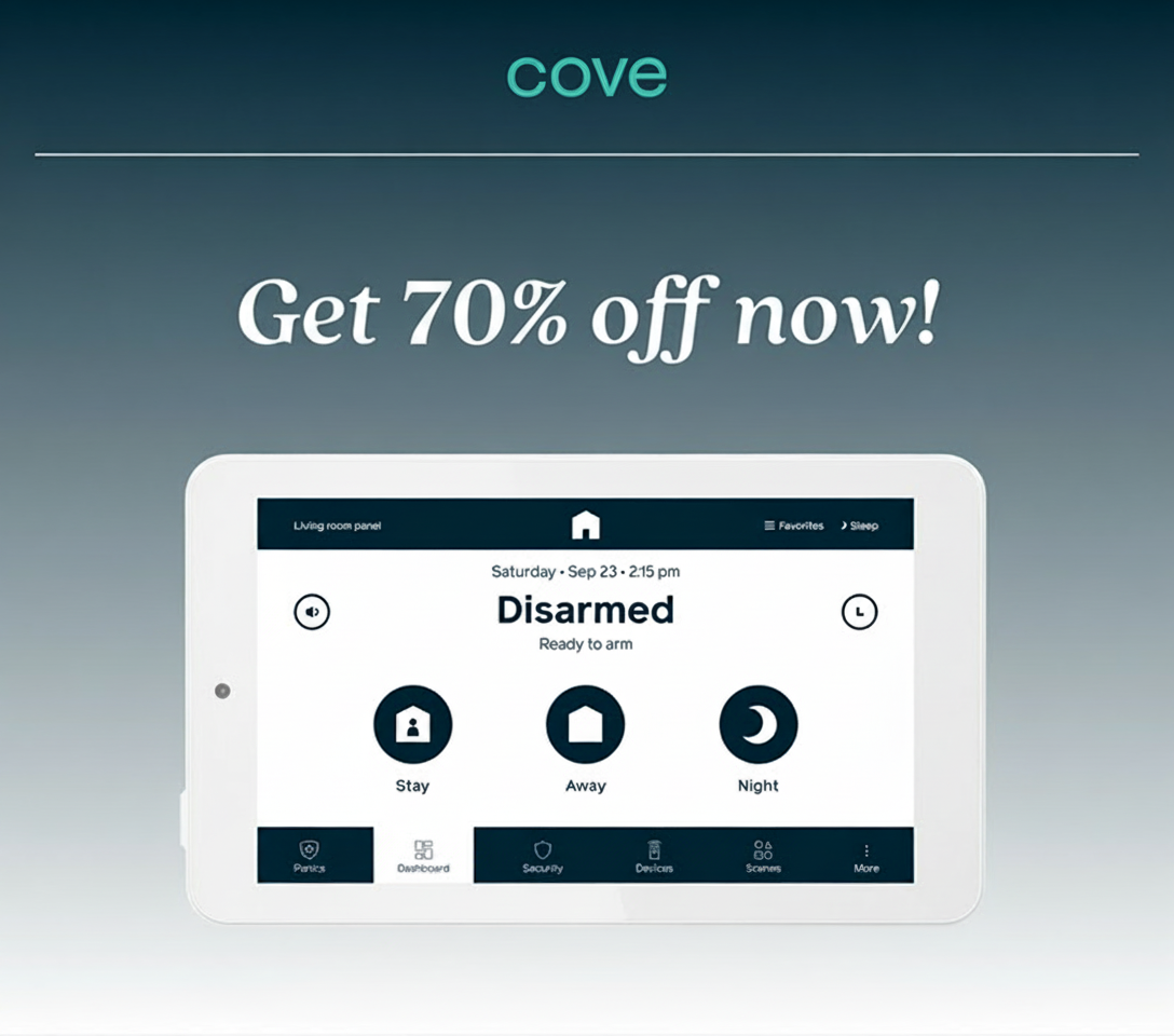 an image of a security panel with get 70 % off now