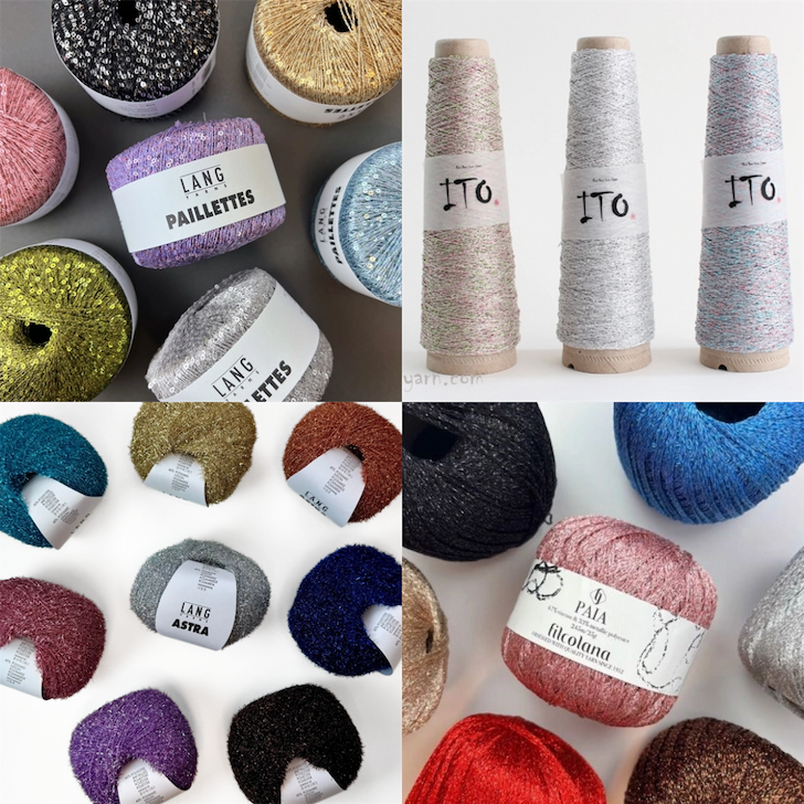 Glimmergarn: Paillettes, Kin Gin, Astra og Paia