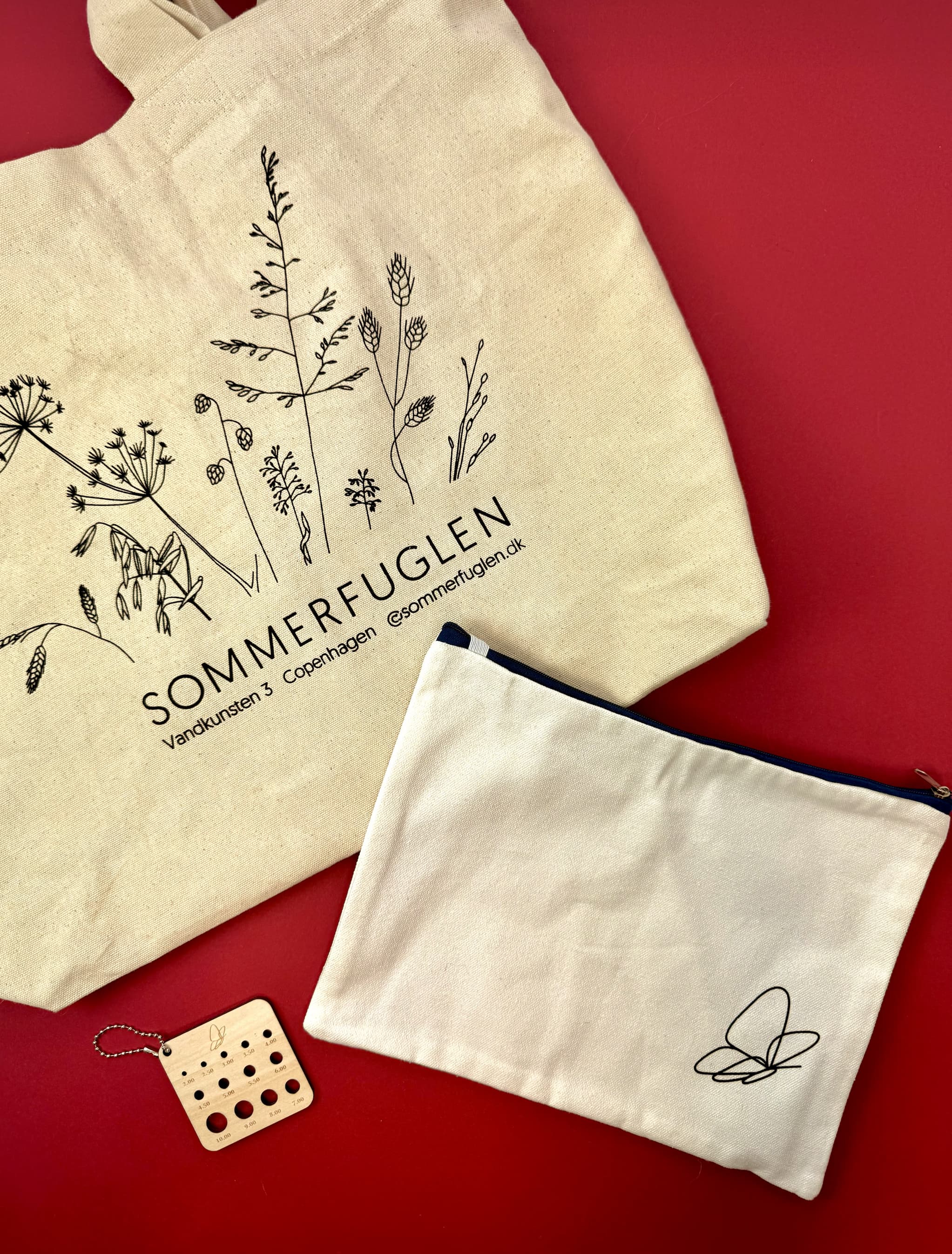 Sommerfuglens projektpose, mulepose og mini pindemåler