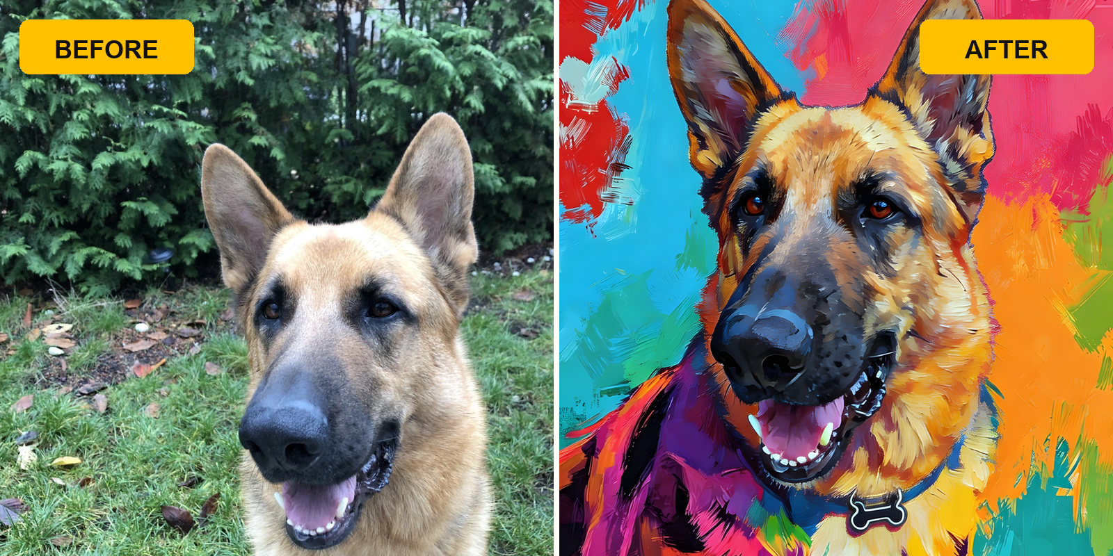 Pet portrait focal-piece example Custom pet portrait artwork with a clear subject and composition