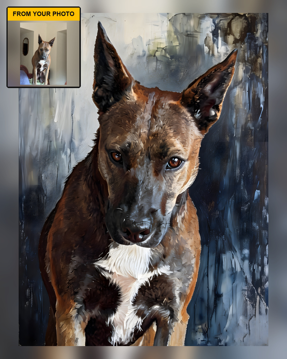 Customer preview composition example Customer preview artwork example with a clear pet subject