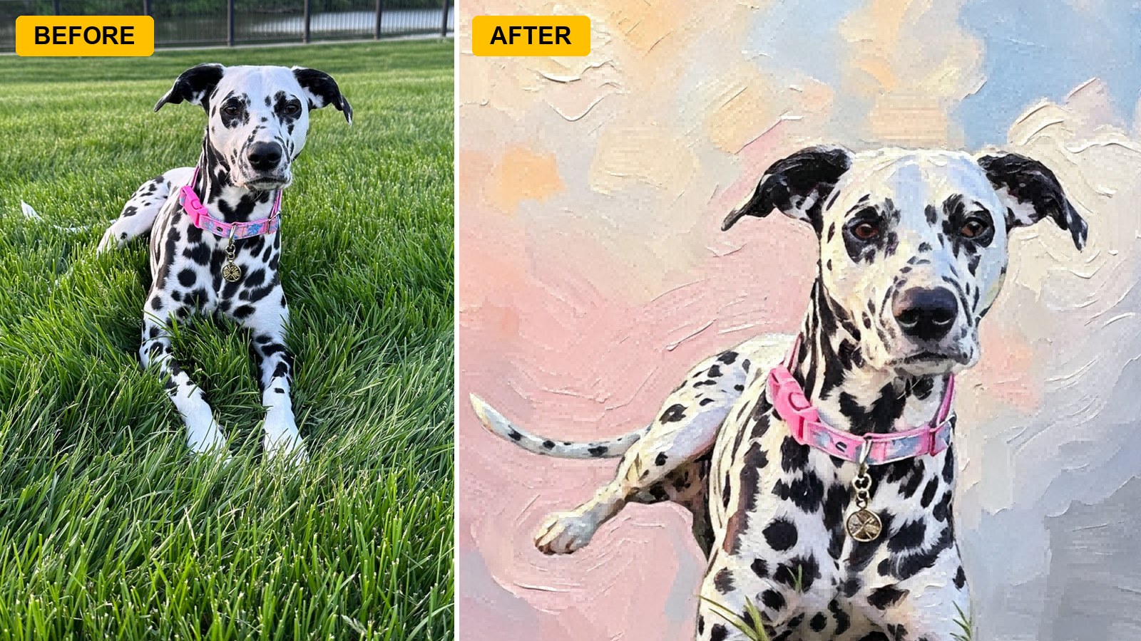 Pet portrait preview for gift planning Customer pet portrait artwork preview comparison