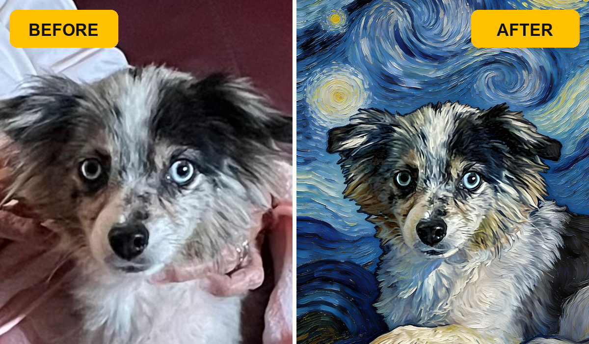 Custom pet portrait artwork preview for home display planning