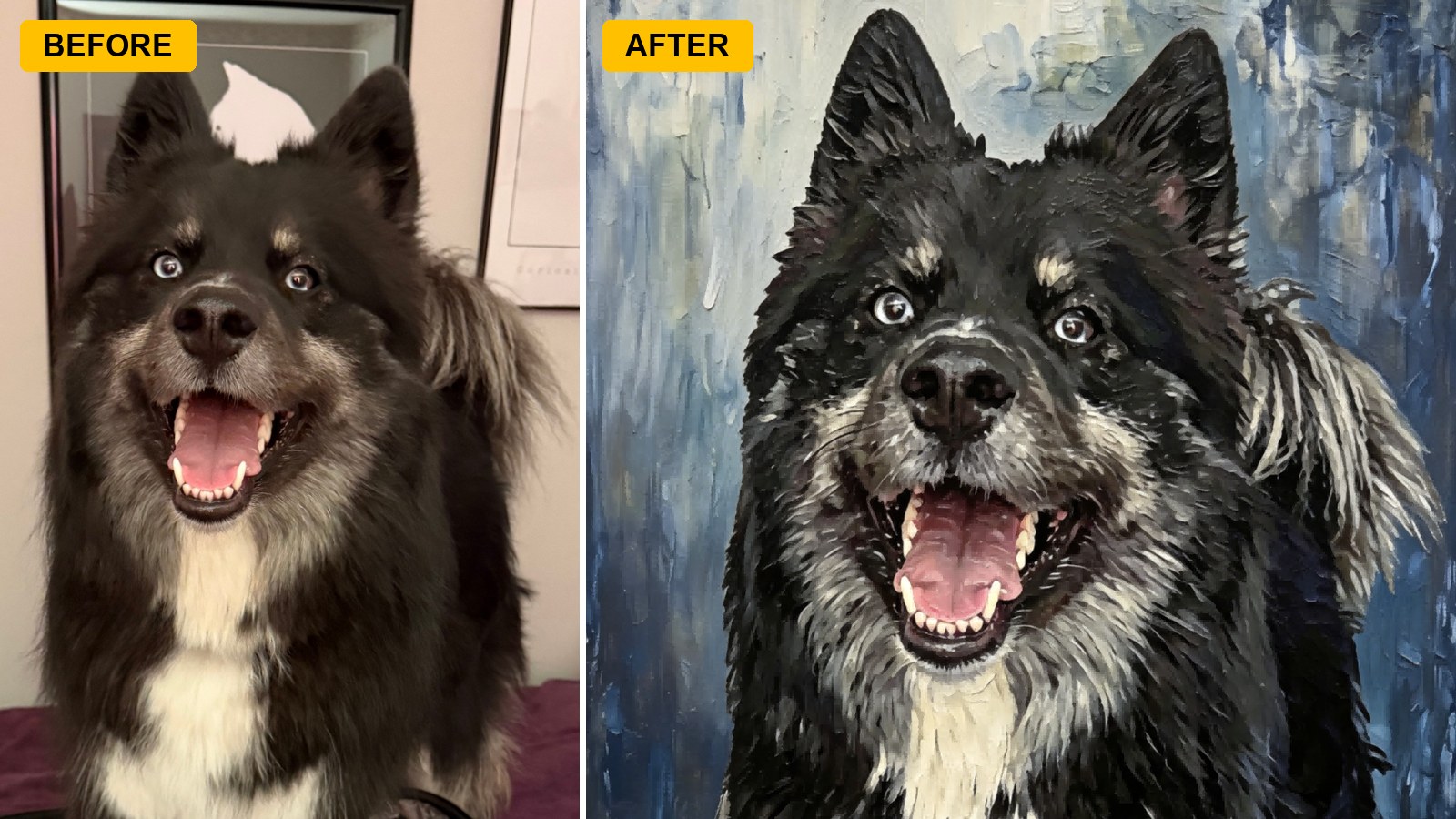 Pet portrait wall-planning example Customer preview artwork example for portrait placement planning