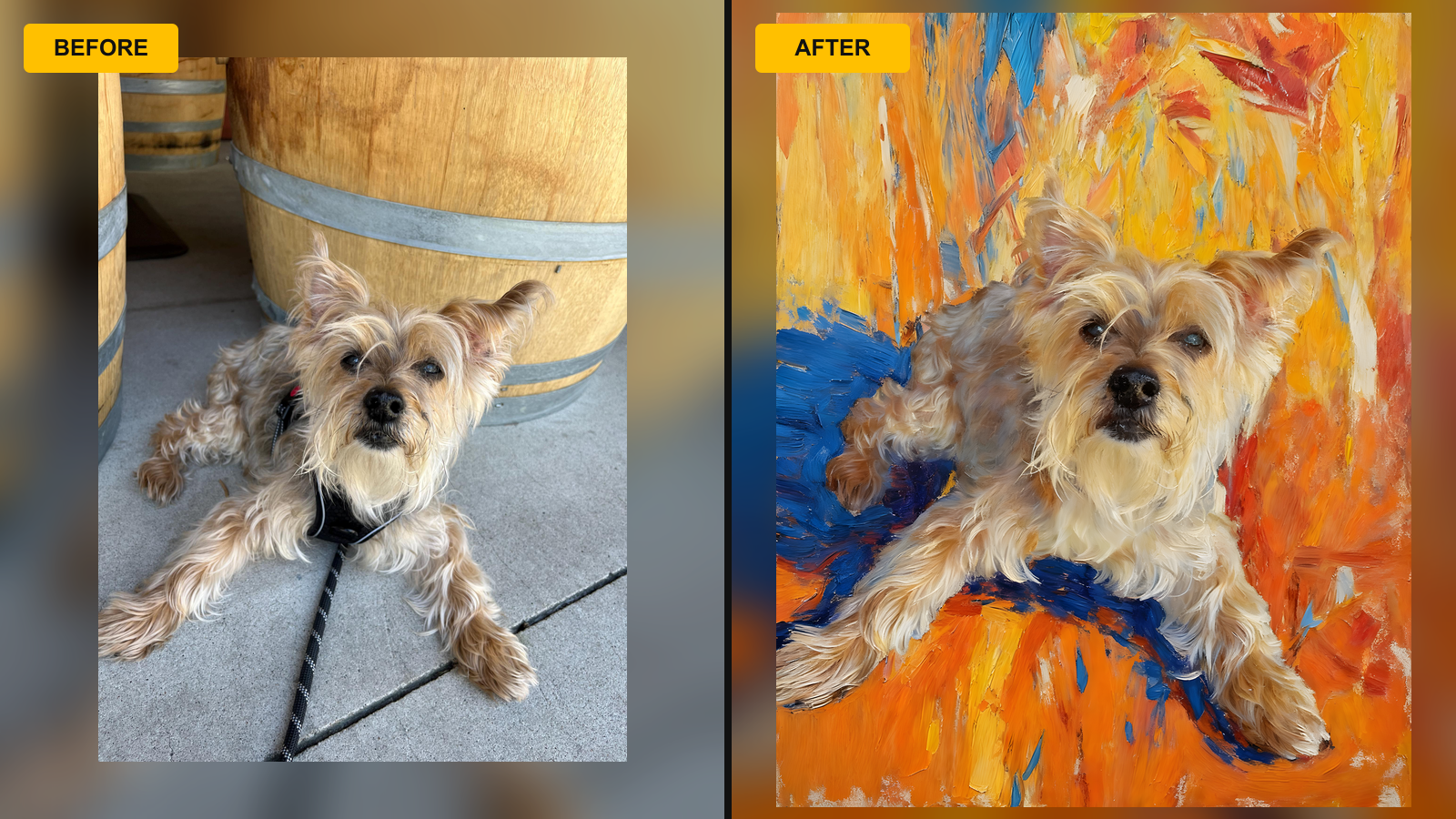 Customer preview artwork comparison for a pet portrait