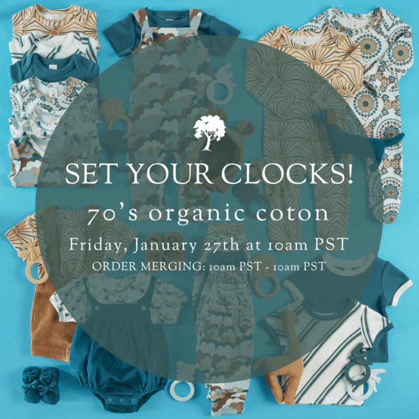 SET YOUR CLOCKS! 70s organic cotton Kate Quinn Organics