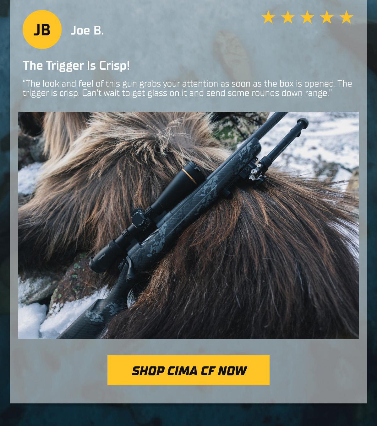 &ldquo;The look and feel of this gun grabs your attention as soon as the box is opened. The trigger is crisp. Can't wait to get glass on it and send some rounds down range.&rdquo; - Joe B. | Verified Customer