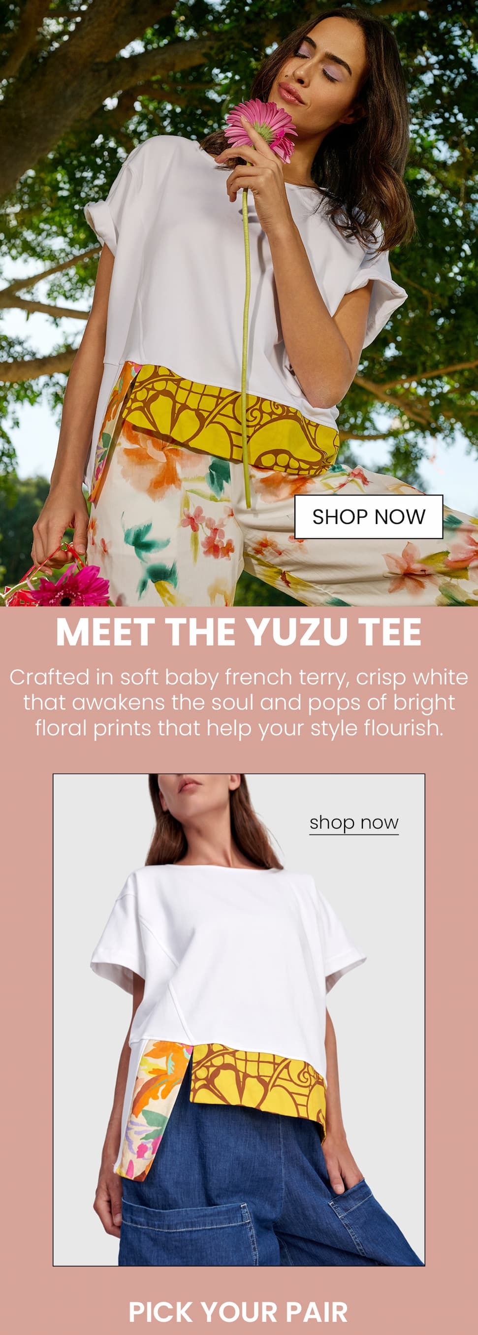 an image of a woman in a white shirt and yellow pants