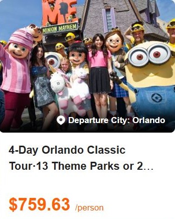 4-Day Orlando Classic Tour·13 Theme Parks or 2 Special 1-Day Tour at Your Choice 5.0 (0 reviews) Tour Code: 720846