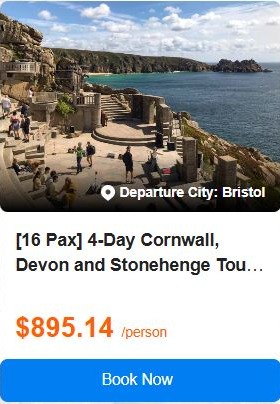 [16 Pax] 4-Day Cornwall, Devon and Stonehenge Tour from Bristol: Dunster, Tintagel Castle, Falmouth, Land's End, Tavistock and Exeter 5.0 Tour Code: 58474