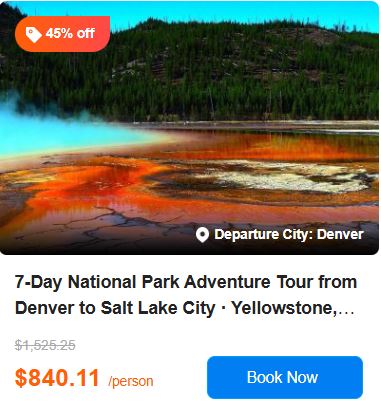 7-Day National Park Adventure Tour from Denver to Salt Lake City · Yellowstone, Mount Rushmore, Grand Teton, Arches National Park 5.0 (0 reviews) Tour Code: 729216