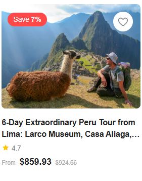 6-Day Extraordinary Peru Tour from Lima: Larco Museum, Casa Aliaga, Cusco, Sacred Valley and Machupicchu | Round Trip Train to Machu Picchu 4.7 (26 reviews) Tour Code: 711825