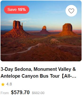3-Day Sedona, Monument Valley & Antelope Canyon Bus Tour【All-Inclusive Tour】 4.8 (256 reviews) Tour Code: 82414