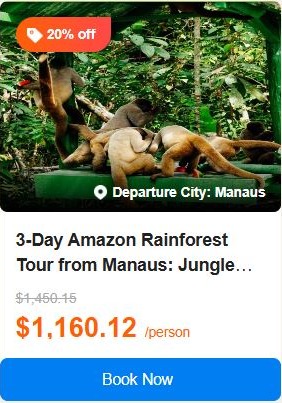 3-Day Amazon Rainforest Tour from Manaus: Jungle Lodge, Nature Hike, Alligator Spotting and Piranha Fishing | Transfer in/out | 6 Meals 5.0 Tour Code: 691851
