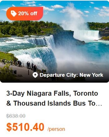 3-Day Niagara Falls, Toronto & Thousand Islands Bus Tour【All-Inclusive Tour】 4.5 (14 reviews) Tour Code: 596