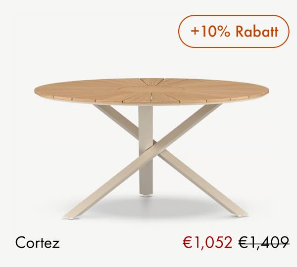 Cortez round teak outdoor dining table