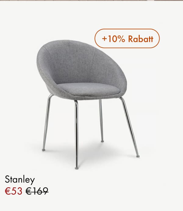 Stanley grey upholstered dining chair, €53 (was €169), +10% off.
