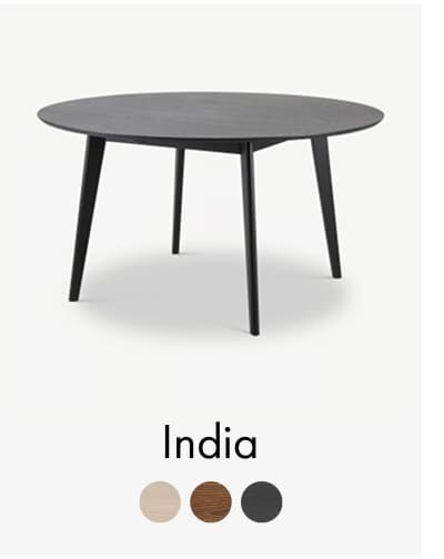 India round dining table in black, also available in natural oak and walnut