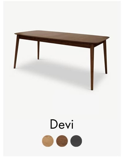 Devi rectangular dining table in walnut, also available in natural oak and black