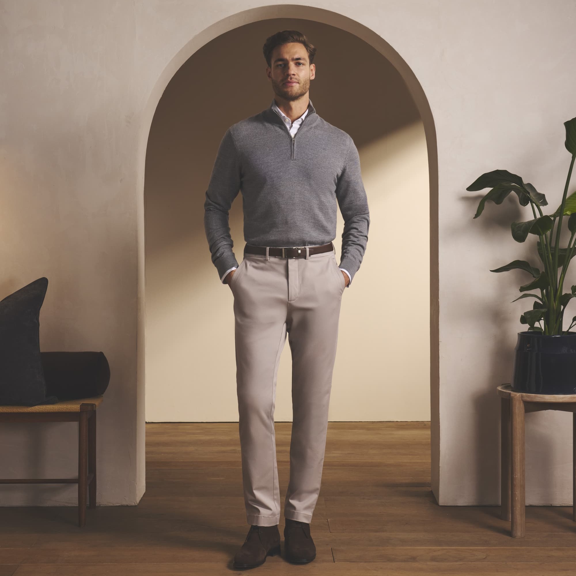 Grey Qtr Zip + Chinos