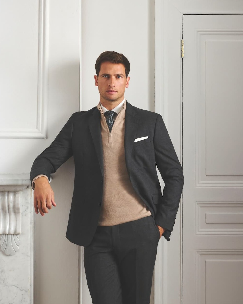 Grey Suit & Merino Wool Quarter Zip