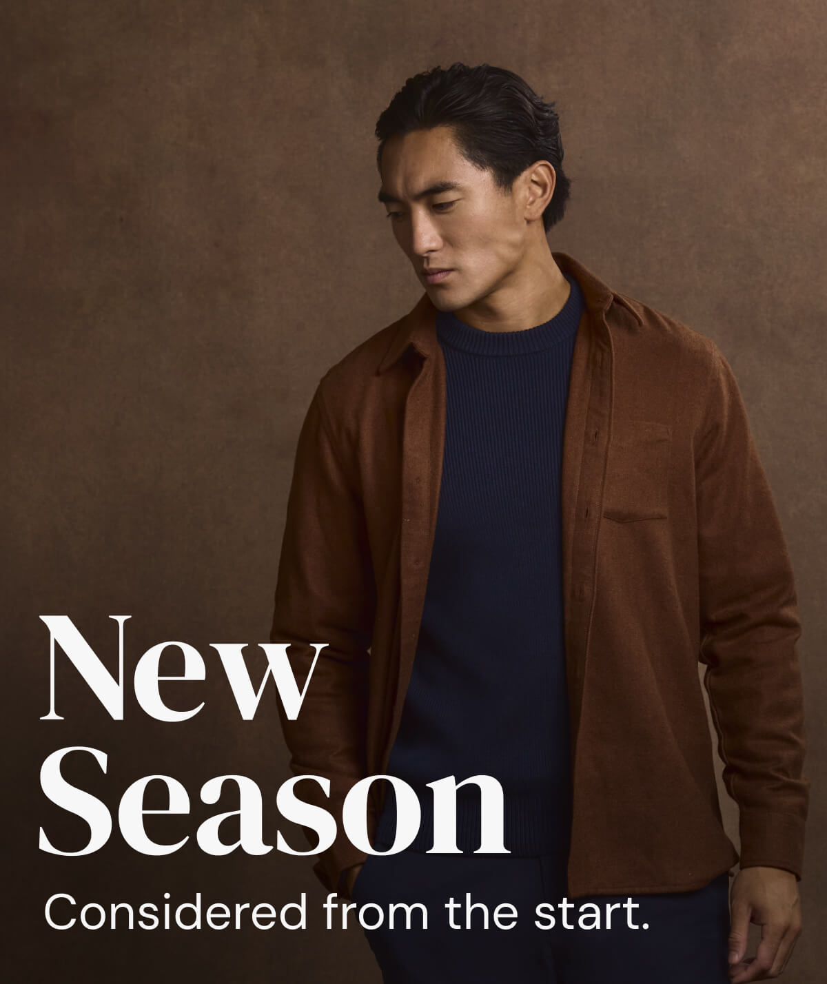man in rust over shirt