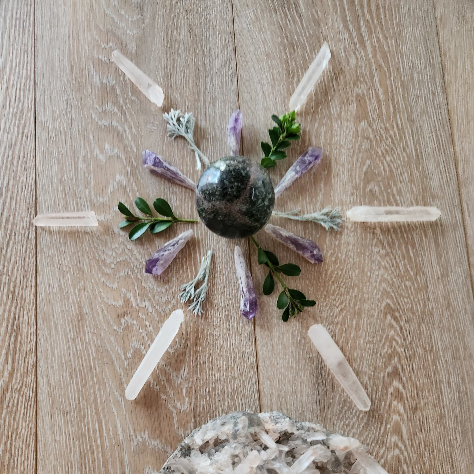 Crystal and candle arrangement