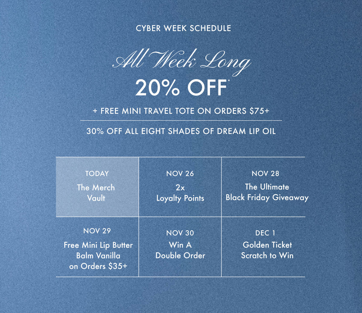 20 Percent Off All Week Long