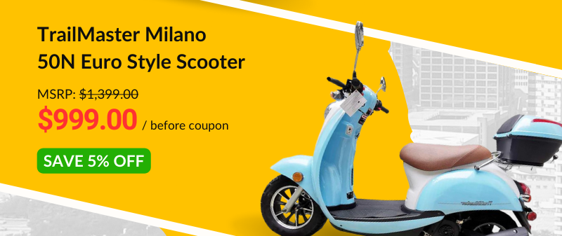 Trailmaster Milano 50 N Scooter Euro Style, Two Tone , LED head Light, Electric Start 49.5CC moped