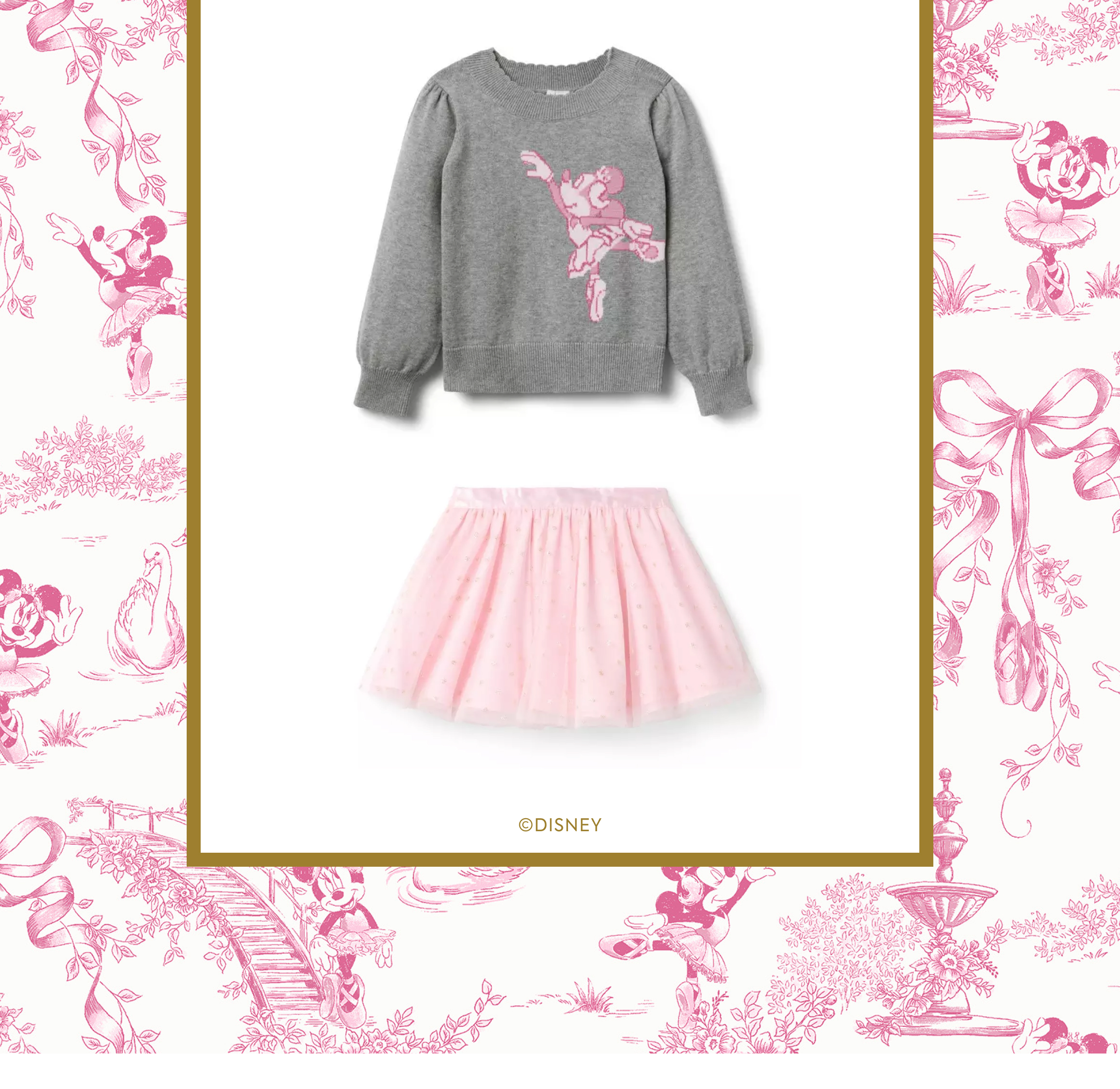 Disney x Janie and Jack Gray Sweater and Pink Skirt