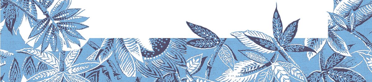 Tropical botanical pattern with blue and white leaves and foliage