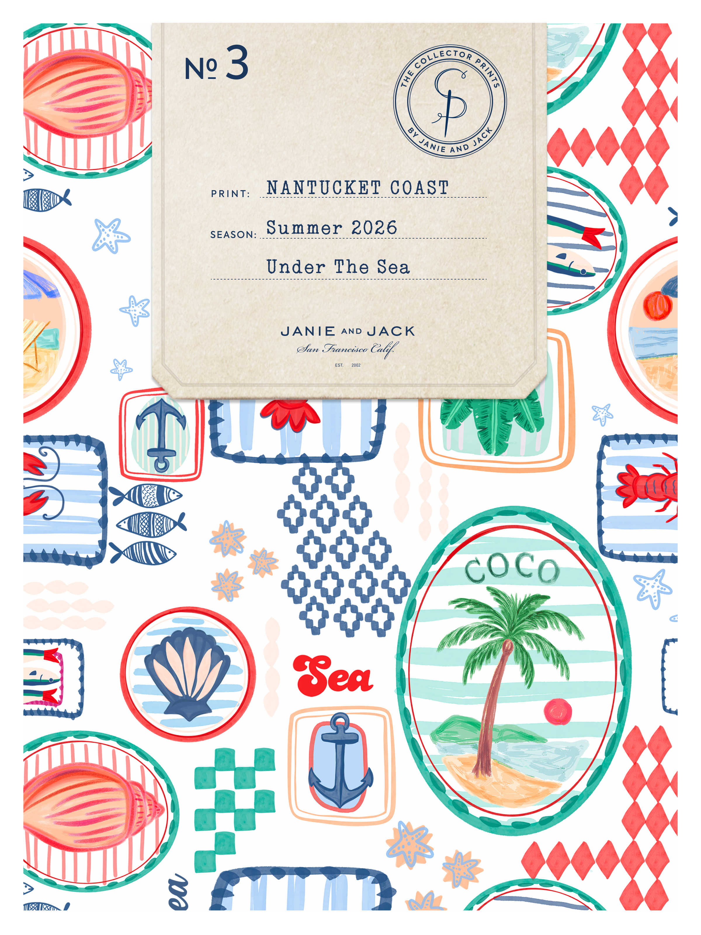 No 3 - THE COLLECTOR PRINTS - SP - BY JANIE AND JACK - PRINT: NANTUCKET COAST - SEASON: Summer 2026 - Under The Sea - JANIE AND JACK - San Francisco Calif. - EST. 2002 - COCO - Sea