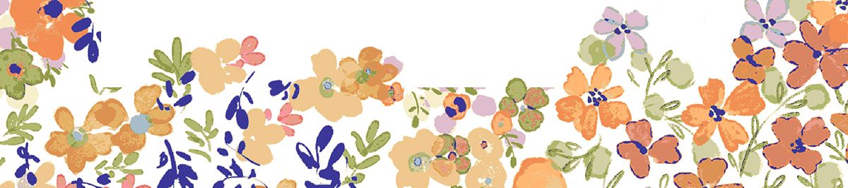 Watercolor floral pattern with orange, blue, and green flowers