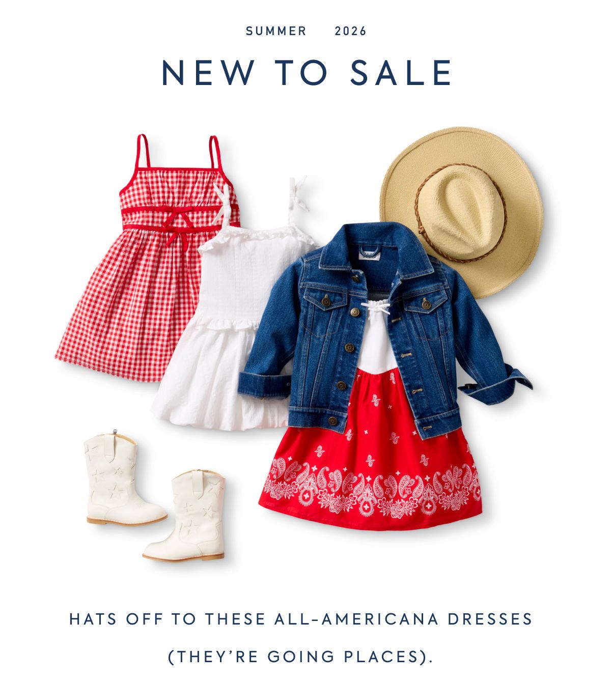 NEW TO SALE Hats off to these all-Americana dresses (they’re going places).