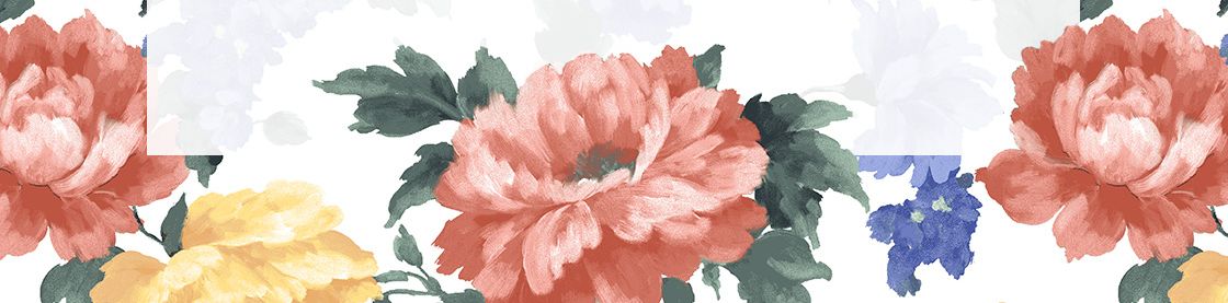 Watercolor floral pattern with pink peonies, yellow flowers, and green leaves