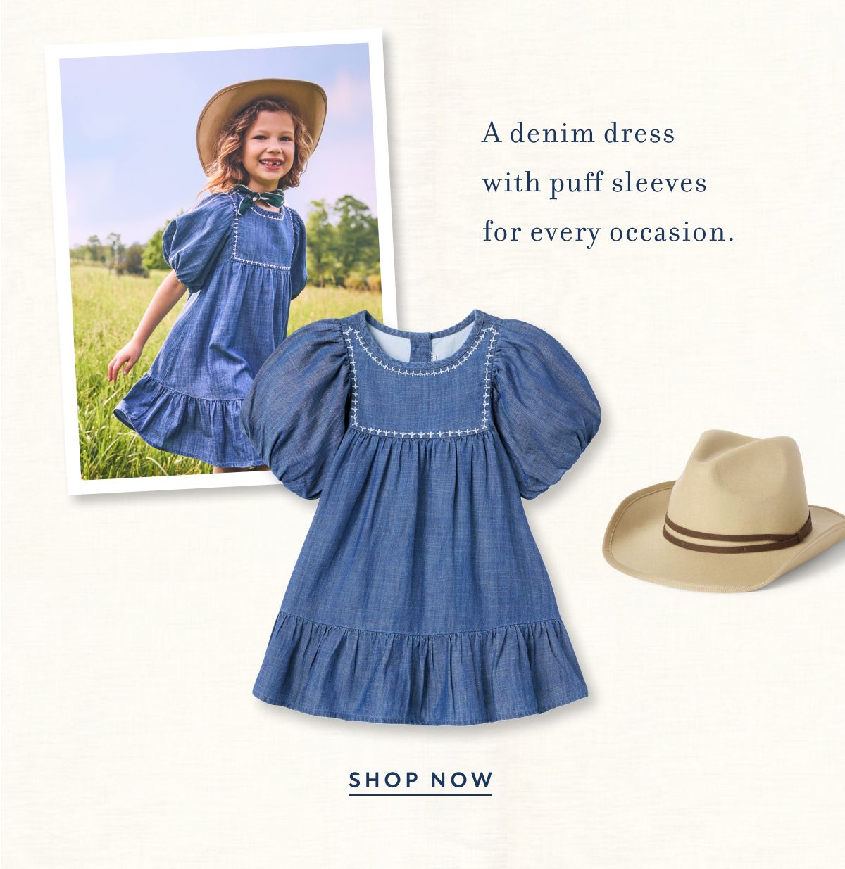 A denim dress with puff sleeves for every occasion.